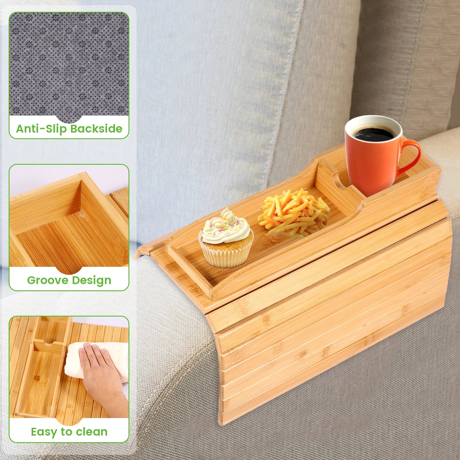 Bamboo Sofa Armrest Tray Safilon