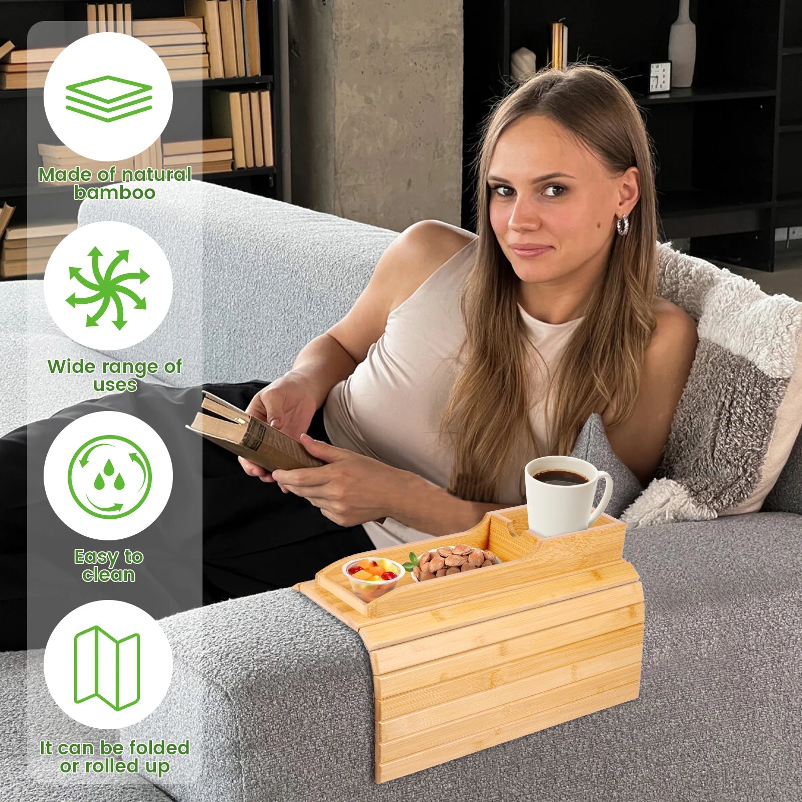 Bamboo Sofa Armrest Tray Safilon