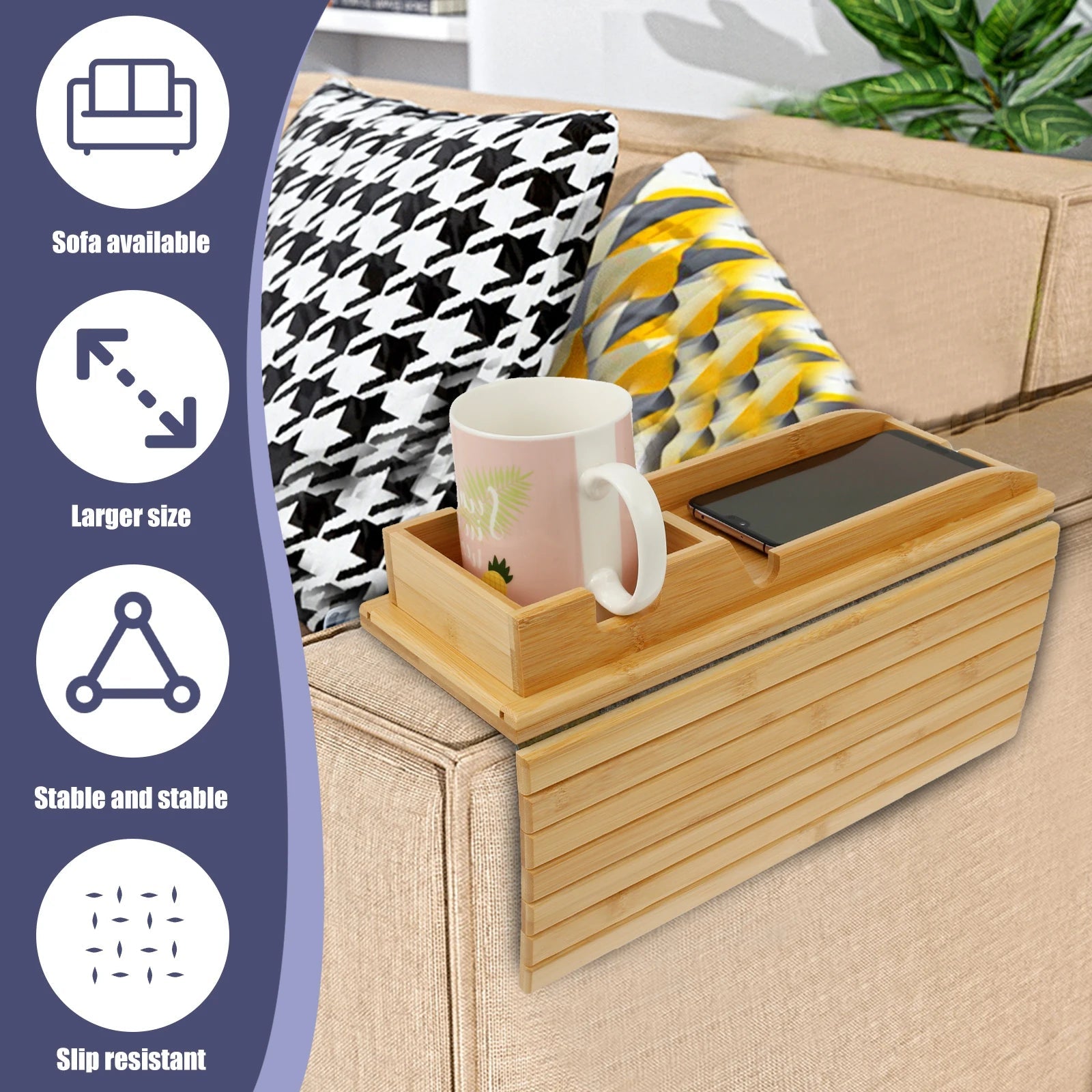 Bamboo Sofa Armrest Tray Safilon