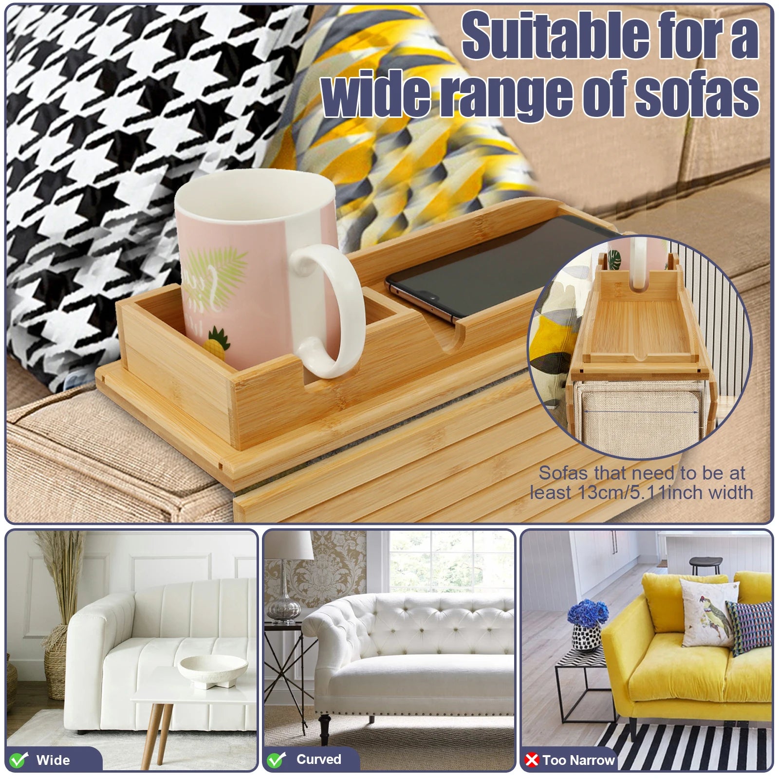 Bamboo Sofa Armrest Tray Safilon