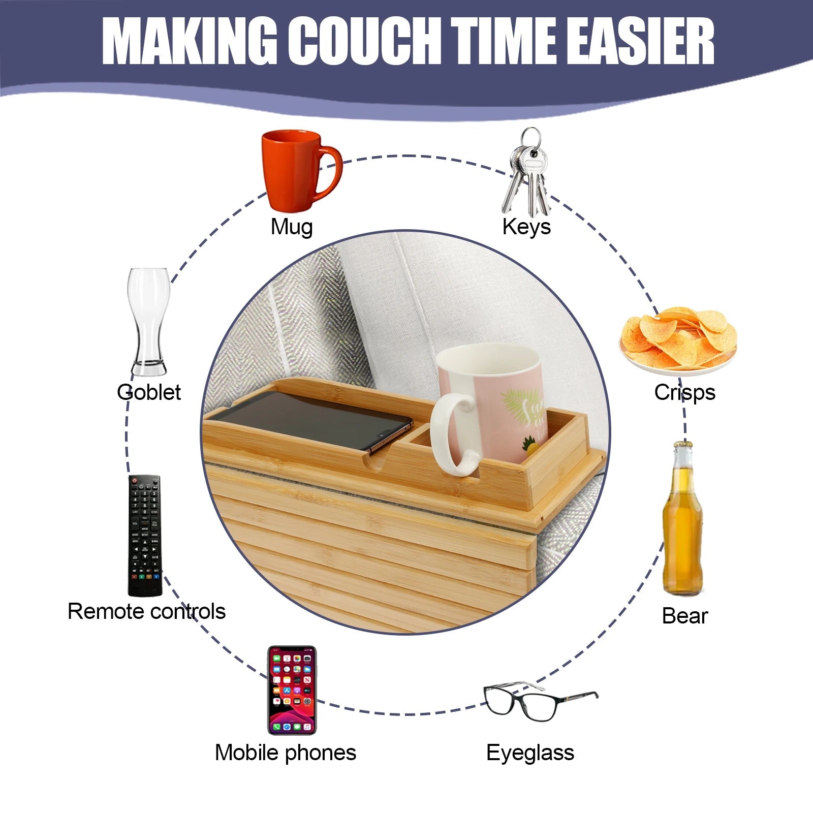Bamboo Sofa Armrest Tray Safilon