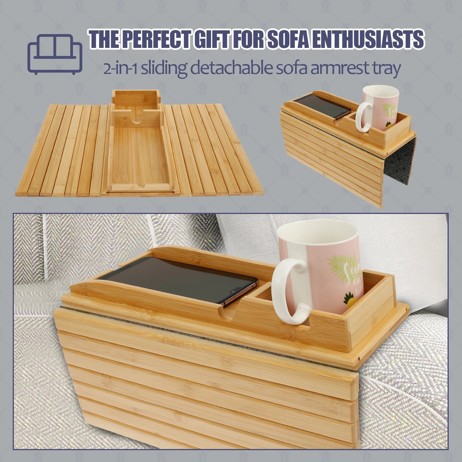 Bamboo Sofa Armrest Tray Safilon